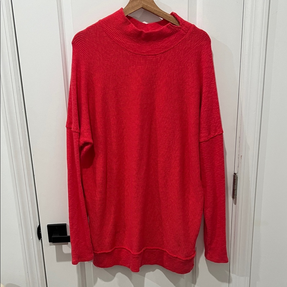 Free People We The Free Casey Cozy Mock Neck Coral/Red Tunic Top Size‎ Large